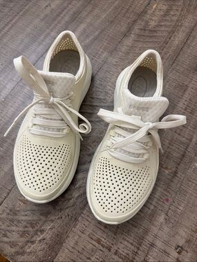 Crocs Lace-Up Sneakers in Cream